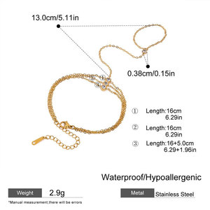 Pulsera y Brazalete de Lujo de Acero Inoxidable 316L con Baño de Oro PVD de 14k y 18k y Circonitas, Cadena de Mano y Anillo para Mujer - Product Image 6