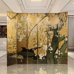 Trang trí nội thất, khách sạn, lối vào nhà, Vách ngăn phòng khách vẽ tay hoa anh đào vàng - Product Image 3