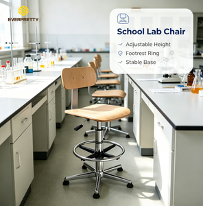 Chaise <span class=keywords><strong>de</strong></span> <span class=keywords><strong>laboratoire</strong></span> ergonomique moderne avec siège et dossier en bois, réglable en hauteur, chromée et mobile - Product Image 2