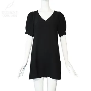 YuFan personnalisé noir à manches courtes tenue décontractée col en V Mini dames robes de haute qualité élégant en mousseline de soie femmes vêtements