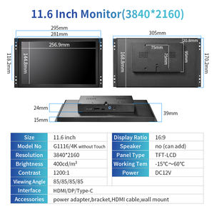 Zhixianda 11.6 inç 3840*2160 4K endüstriyel açık çerçeveli monitör kapasitif dokunmatik ekran monitör Metal kasa duvara montaj LCD ekran - Product Image 6