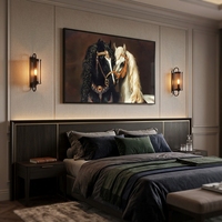 Peinture Murale de Luxe Chevaux Jumeaux Noirs et Blancs Incrustés de Strass en Cristal, Portrait Animalier, Décoration Murale pour Maison et Hôtel