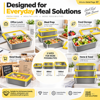 Boîte à lunch en acier inoxydable avec couvercle en verre, boîte bento PVD, compatible four, écologique, logo personnalisé, préparation de repas pour adultes, école, pique-nique