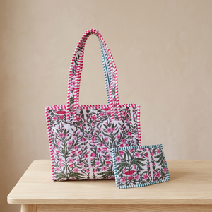 Large <b>Boho</b> Quilted Cotton Shoulder Tote <b>Bag</b> with Pouch Set for Women Washable Block Print Luggage Tote <b>Bag</b> on Sale for Grocery - Product Image 3
