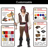 Costume de capitaine pirate pour homme avec chapeau, manteau et ceinture pour fête à thème d'Halloween
