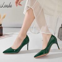 Soldes Exceptionnelles : Escarpins d'été décontractés pour femme, en cuir verni brillant, à bout fermé et pointu, talons aiguilles, couleurs acidulées