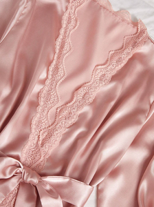 Set Pigiama Elegante da Donna in Raso a 4 Pezzi con Bordi in Pizzo, Colletto Senza Spalline, Asciugatura Rapida, Traspirante e Morbido per l'<span class=keywords><strong>Estate</strong></span> - Product Image 4