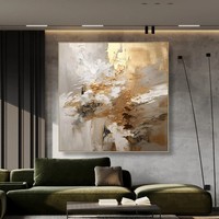 Peinture abstraite sur toile, art mural texturé, peinture à la feuille d'or, décoration murale, grande peinture d'art moderne lumineuse pour projet hôtelier