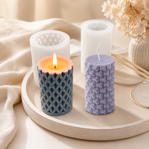 Moule en silicone pour bougie parfumée à texture nid d'abeille cylindrique faite à la main, <span class=keywords><strong>diffuseur</strong></span> de parfum 3D, moule en plâtre pour chocolat - Product Image 1
