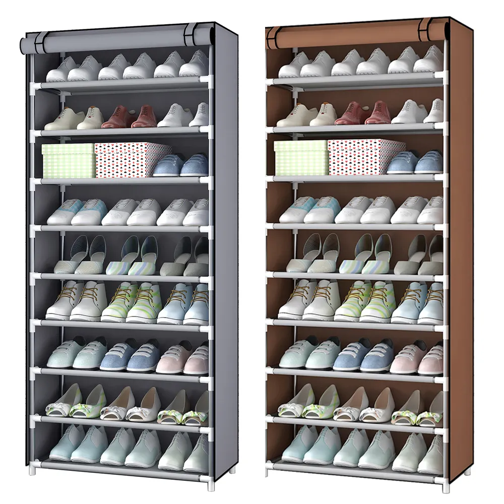 10 स्तरीय matel जूता रैक के साथ कपड़े के लिए पोर्टेबल कैबिनेट स्टेनलेस स्टील भंडारण घर foldable आयोजक