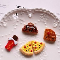 Cabochons plats en résine Kawaii mignons, imitation aliments (pain, hamburger, sushi, gâteau, chocolat), pour fournitures artistiques et décoration artisanale DIY