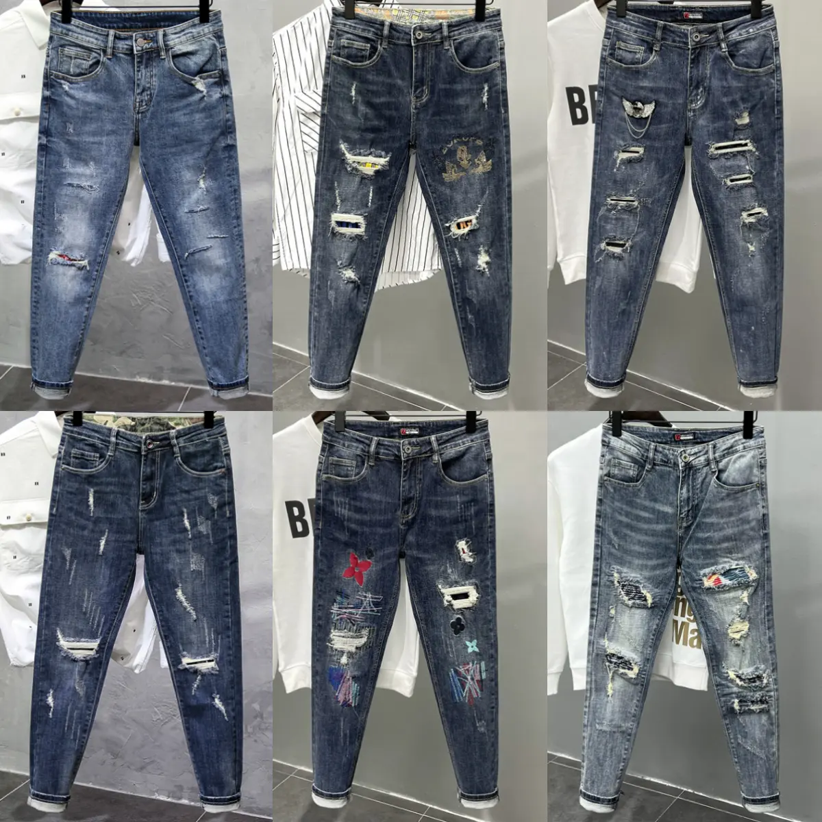 Hip hop denim homens slim fitting perna reta denim calças vintage lavagem jeans masculinos atacado