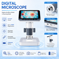 1000X Kids Digital Microscope with 4.3 Inch Screen 1080P HD IP54 8 LED Portable Cute Science Educational Gift for Children