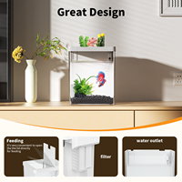 Aquarium de bureau complet de 1,5 gallon en ABS blanc avec filtre, pompe et lumière LED pour poissons Betta et crevettes