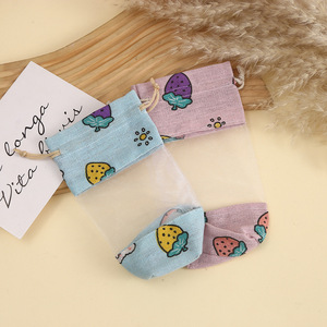 Sacs à cordon en coton et lin imprimés avec pochette de rangement en maille pour colliers et bracelets, sachet organisateur de voyage, pochette à bijoux - Product Image 6