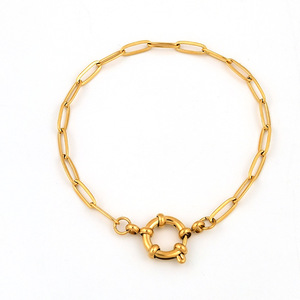 Moda transfronteriza simple ins primavera hebilla hoja pulsera Acero inoxidable chapado 18K oro clip cadena mujer <span class=keywords><strong>marea</strong></span> cadena - Product Image 4