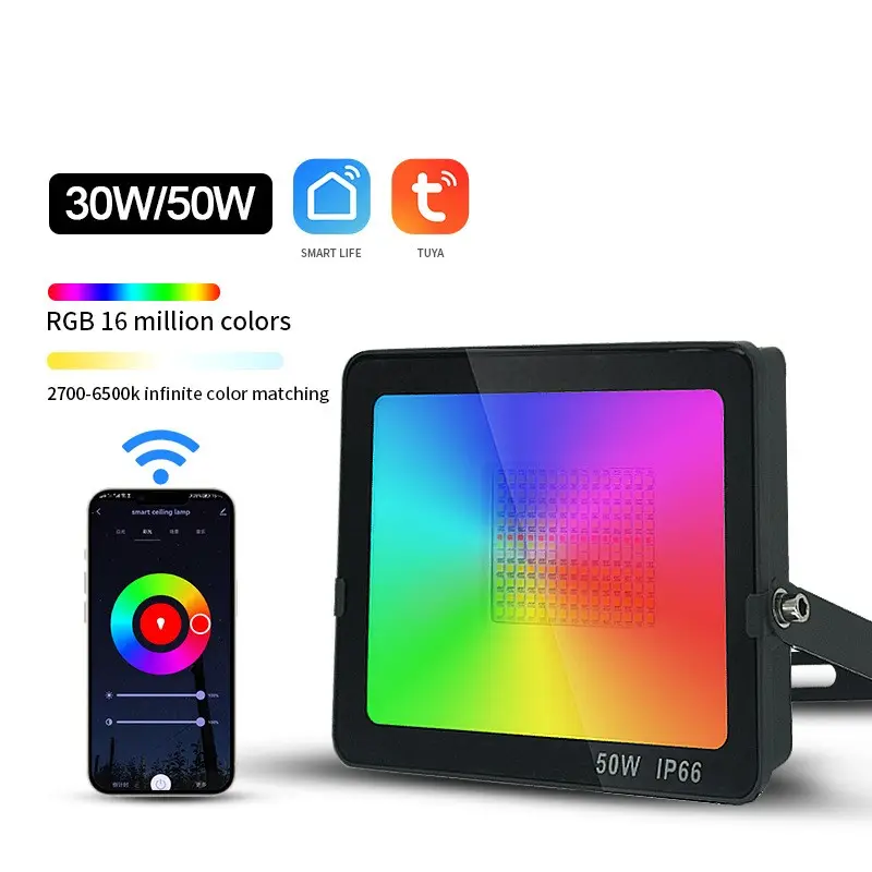 Smart LED Flutlicht Tuya WiFi IP66 RGBCW mit App Control 16 Farben 30W 50W Außen landschaft RGB Flutlichter