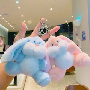 Chaveiro de boneca de coelho macio e fofo de pele falsa Pom Pom Fluffy pingente de pelúcia chaveiro de bolsa de carro chaveiro engraçado pompom fofo