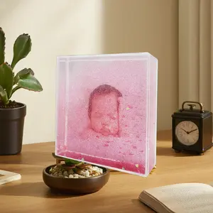 Cadre photo en plastique transparent direct d'usine 4x4 pouces cadre photo liquide à paillettes pour la décoration intérieure
