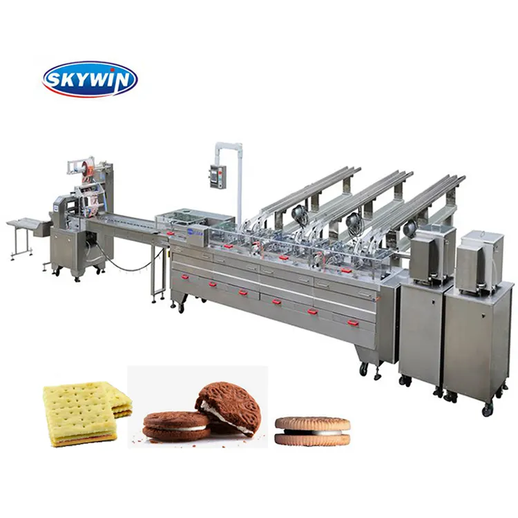 Automatische Sandwich Biscuit Making Machine Productielijn Inclusief Biscuit Sandwich Machine En Biscuit Verpakkingsmachine