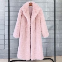 Nouvelle collection automne-hiver : Manteau long en fausse fourrure de renard pour femme, col en V, tissé, épais et chaud, avec col tailleur, grandes tailles