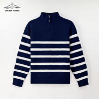 AiNear Pull-over tricoté pour homme 100% coton, col roulé, quart de zip, côtelé rayé, personnalisable avec logo, OEM & ODM, vente en gros