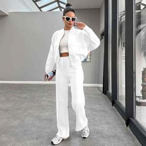 I-0640 Automne Hiver Nouveau survêtement uni rembourré avec fermeture éclair, cardigan décontracté et pantalon droit - Product Image 4