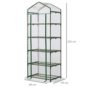 Outsunny Mini serre de jardin et de terrasse en acier à 5 niveaux avec revêtement en PVC, 69x49x193 cm, vert - Product Image 3