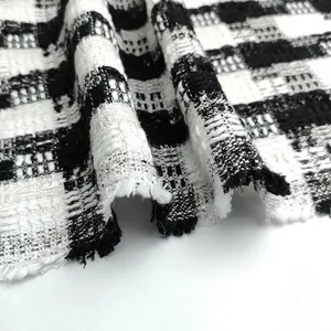Tela tejida de mezcla de nailon y algodón, tejido de tweed blanco, patrón a cuadros de 2021 gsm, novedad de 390