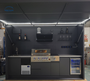 Cuisine d'Extérieur Modulaire en Acier Inoxydable Résistante aux Intempéries avec Évier et Réfrigérateur pour Barbecues, Design Noir - Product Image 4