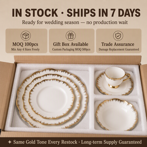Juego de Vajilla de Porcelana China con Borde Dorado Electrochapado y Diseño de Loto, Tamaños Variados en Stock para Banquetes de Boda de Lujo - Product Image 6