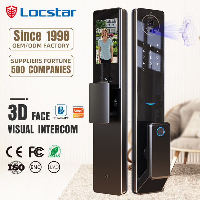 Locstar CNC Processing Technology 4.5-inch Large Screen 3D Face Video Intercom WIFI Smart Door Lock with Camera and Fingerprint