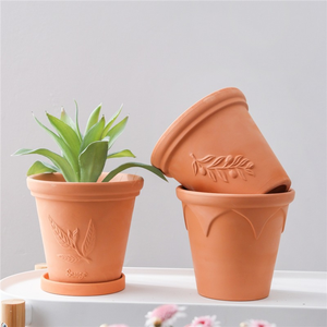 Pot de fleurs en céramique écologique, fait main, gaufré, en terre cuite romaine émaillée, respirant, pour la décoration de jardin et de maison, vente en gros - Product Image 2
