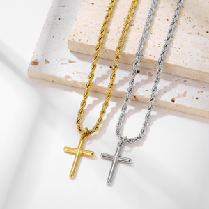 Custom Jóias Impermeável Cruz Colar Homens Pingente Corda Cadeia De Aço Inoxidável 25mm Bevel Cruz Crucifixo Colar Pingente - Product Image 5