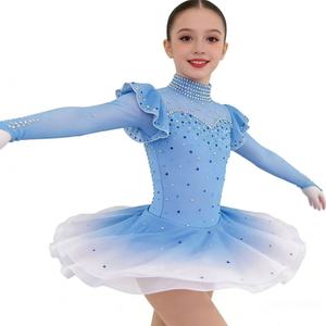 Abito da Pattinaggio Artistico per Ragazze Blu Scuro di Design Popolare, Costume da Pattinaggio da Sala in Spandex per Esibizioni - Product Image 4