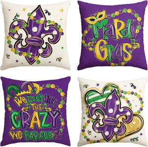 Funda de Almohada HLC Mardi Gras Zone con Diseño de Flor de Lis, Fundas de Almohada con Cuentas de Mardi Gras, Máscara, Corona, Diseño de Langosta, Decoración - Product Image 3