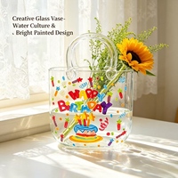 Vase en verre transparent en forme de sac à main, design Art Déco, fait main, grande capacité, créatif, pour arrangement floral, bouquet, décoration intérieure
