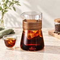 Server Kopi Kaca Borosilikat Tahan Panas 500ml dengan Sarung Kayu, Carafe Tuang Kopi untuk Rumah, Kafe, OEM
