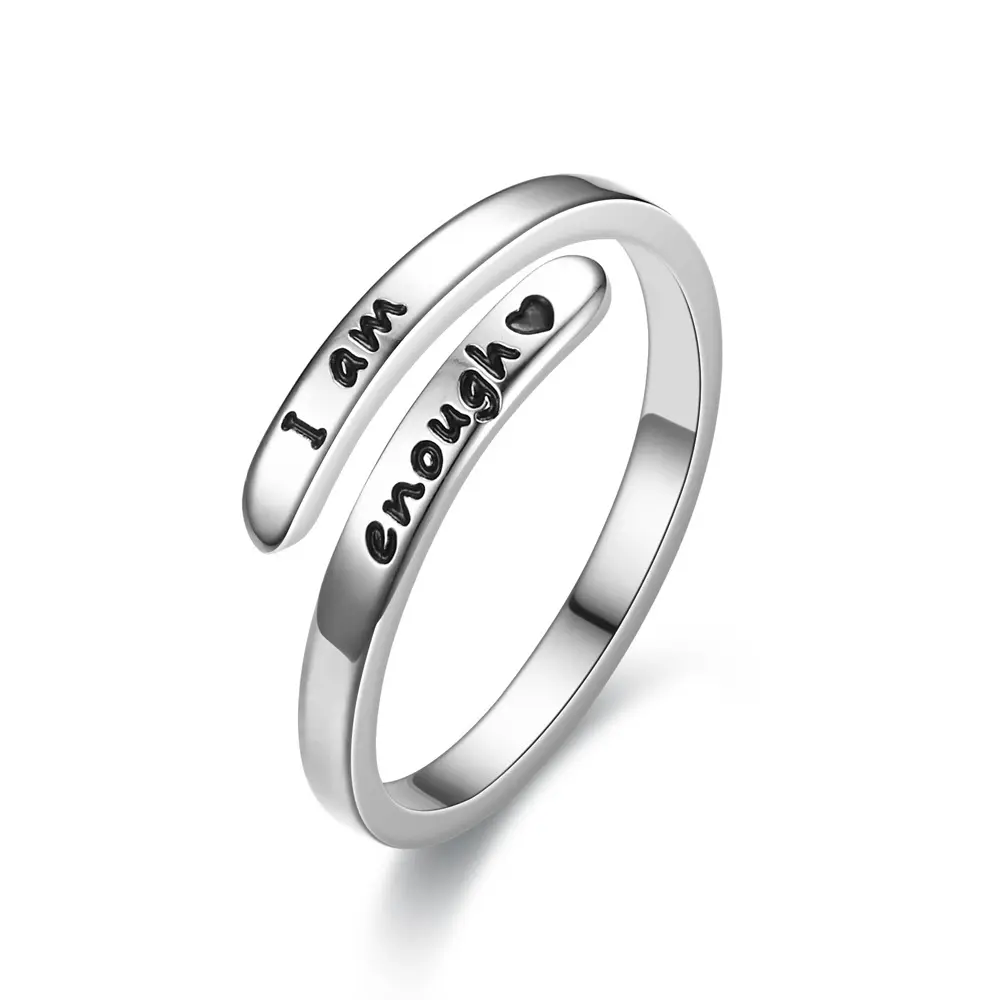 Hainon nuovi anelli di colore argento alla moda in acciaio inox dimensioni regolabili ispiratori io sono abbastanza Design coppia anelli per le donne