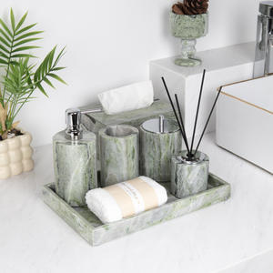 Ensemble de salle de bain élégant en marbre blanc et vert, 5 pièces, accessoires de salle de bain de luxe pour la maison, l'hôtel, le bureau, l'appartement et la décoration moderne - Product Image 2