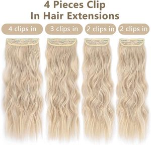 Extensions de cheveux synthétiques ondulés à clipser, 20 pouces, 4 pièces, marron <span class=keywords><strong>cendré</strong></span> mélangé blond <span class=keywords><strong>clair</strong></span>, épaisseur double trame, pour femmes - Product Image 2
