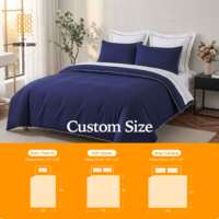 Parure de lit en microfibre brossée bleu marine 1800, facile d'entretien, avec passepoil blanc décoratif et housse de couette à fermeture éclair – Vente en gros