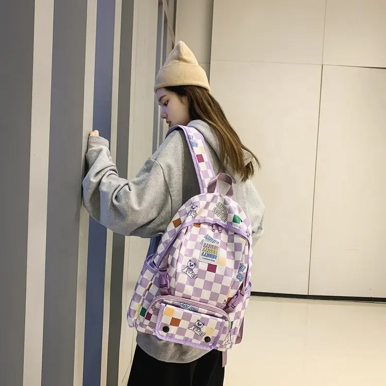 New Style Ulzzang Cute Color Plaid Japanese Fashion New Teens Large Capacity Female Children Messenger School Bag Backpack