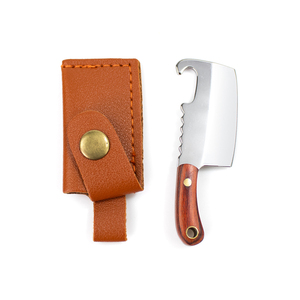 Mini cuchillo abridor de botellas BEYOU LABS de acero inoxidable con mango de madera y funda de cuero. - Product Image 5