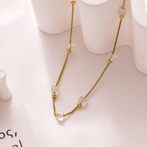 Collier en chaîne à maillons avec perles en cristal plaqué or pour femmes, bijoux d'anniversaire - Product Image 5