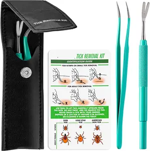 Tick Remover Tool En Pincet Set Voor Mensen Huisdieren, Roestvrijstalen Kat En Hond Tick Removal Kit Opbergtas