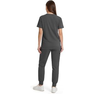 FOXA Women's Scrub Set V-Neck Top <b>Cargo</b> <b>Pants</b> 4-Way <b>Stretch</b> Hospital Uniforms - Product Image 3