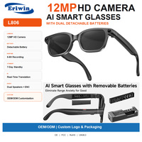 Lunettes caméra IA L806 12MP IMX681 Vidéo 1080P EIS Double batterie détachable Transfert WiFi OEM ODM Stock usine disponible