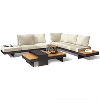 Ensemble de canapé moderne d'extérieur en alliage d'aluminium, protection solaire durable et étanche à la pluie pour cour villa hôtels, combinaison de chaises en teck en plein air