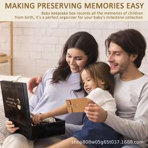 Baby Keepsake <b>Box</b> <b>Wooden</b> Storage Organizer 8 Compartments <b>For</b> Newborn Memories First Tooth <b>Shoes</b> Outfit Special Treasures - Product Image 3